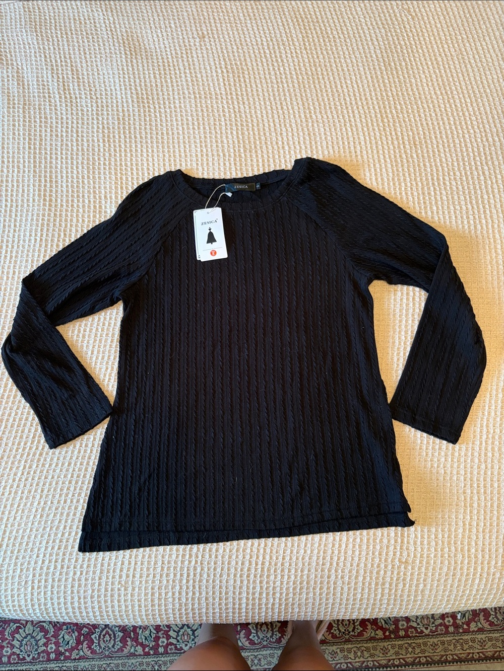 Zenana Black Textured Long-Sleeve Women's Top